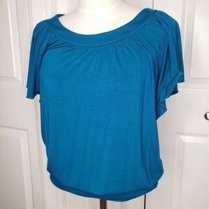 Express turquoise top with flutter sleeves